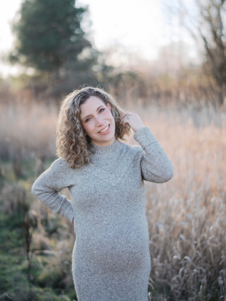 Expecting mom looking radiant because she's been getting prenatal massage in Seattle